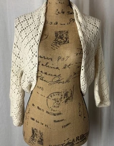 Bolero encogido de hombros frente abierto White House Black Market para mujer talla XL marfil ganchillo - Imagen 1 de 5