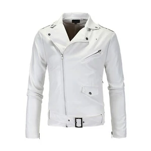 Soft Lambskin White Leather jacket for Men Leather Biker Jacket Gift for Mens - Picture 1 of 7