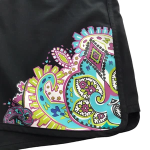 ATHLETA Women's Board Shorts Black with Purple Drawstring Size 12 Large Paisley - Picture 1 of 11