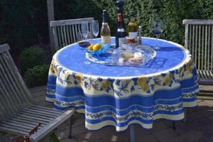 Tischdecke Provence 180 cm rund blau aus Frankreich pflegeleicht und bügelfrei - Picture 1 of 6