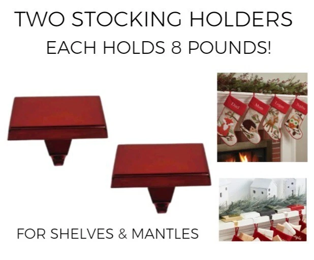Shiny Red Flat Top Heavy Christmas Stocking Holder Hanger Set of 2 Holiday hOme