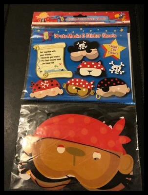 Juego de 5 máscaras y pegatinas piratas de papel para niños - rellenos de bolsa de fiesta - nuevo sellado  Foto 1 de 2