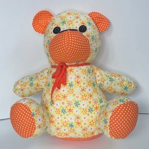 Oso de peluche hecho a mano amarillo floral naranja a lunares peluche caprichoso - Imagen 1 de 6