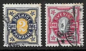 Sweden 1891: 2ore Yellow and Blue & 4ore Blue and Red - Fine, Used - Picture 1 of 1