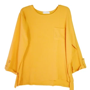 Jon & Anna Size 3X Contemporary Mustard Yellow Long Sleeve Light Blouse Pocket - Picture 1 of 13