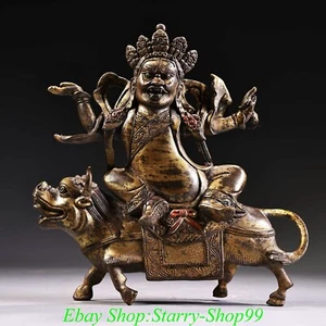 8" Old Tibet Pure Bronze Gilt Palden Lhamo Deity Ride Horse Buddha Statue - Picture 1 of 10