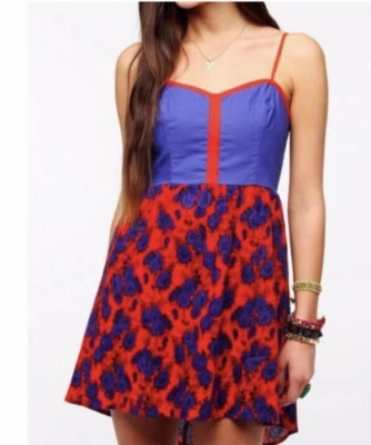 Urban Outfitters COPE Floral Linen Blend Dress-Red/Blue-Size Small - Image 1 of 4