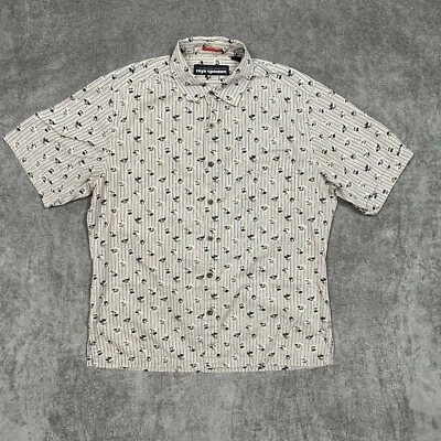 Reyn Spooner Shirt Mens Button Up Medium Beige Striped Palms Hawaiian Aloha - Image 1 of 4