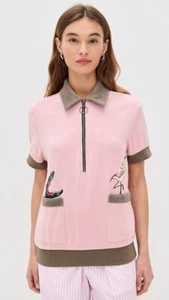 Tombolo Flamingo Tartare' Cabana Collar Shirt Terry Cloth Quarter Zip Embroidere - Picture 1 of 14