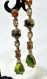 Gold Tone Colorful Acrylic Linear Drop Earrings Post Green Clear Red/Rust - Imagen 1 de 13