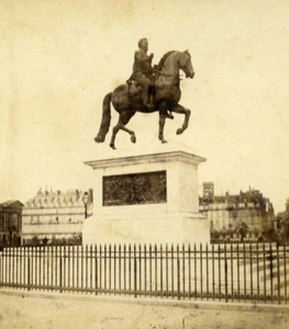 France Paris Pont Neuf Henri IV Equestrian Statue Old Photo Stereoview 1870 - Picture 1 of 3