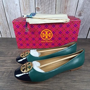 Tory Burch Chelsea Nappa Leather Cap Toe Ballet Flat Women's Sz 8.5 Green (NIB) - Picture 1 of 9