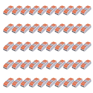 50 PC Line Electrical Quick Wire Connectors with Orange Clamp Lever Press - Picture 1 of 10
