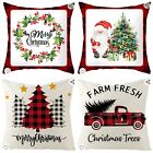 Set Of 4 Christmas Decorative Throw Pillow Covers, Holiday Xmas Cotton Linen...