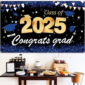 Navy Blue Graduation Party Decorations Gold Blue Congrats Grad Banner Class o... - Picture 1 of 7