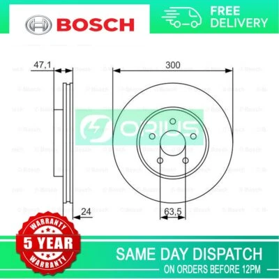 Fits Ford Mondeo 2000-2007 Jaguar X-Type 2001-2009 Bosch Front Brake Discs - Image 1 of 4