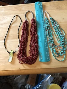 Lot of 3 Vintage Multi-Strand Seed Bead Choker Necklaces Bold Colors - Picture 1 of 7