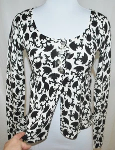 DE COLECCIÓN CHIC Negro Blanco Botón Imperio Plisado Llamarada Recortada Blusa Top Suéter XS/S - Imagen 1 de 5