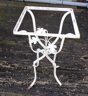 BASE DE MESA AUXILIAR VINTAGE pequeña italiana de metal blanco con flores Foto 1 de 4