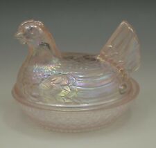 IMPERIAL GLASS PINK CARNIVAL IRIDESCENT HEN ON THE NEST MARKED 
