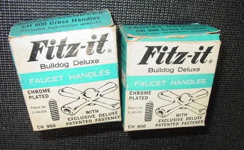 Faucet Cross Handles Hot & Cold Set Fitz-it Bulldog Deluxe CH900 Vintage USA NOS Cover