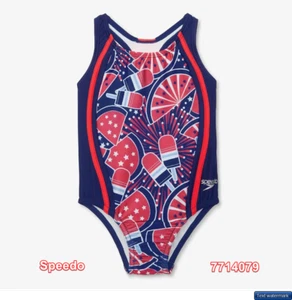 Speedo Girls Printed Sport Splice One Piece Swimsuit 12 - Picture 1 of 3