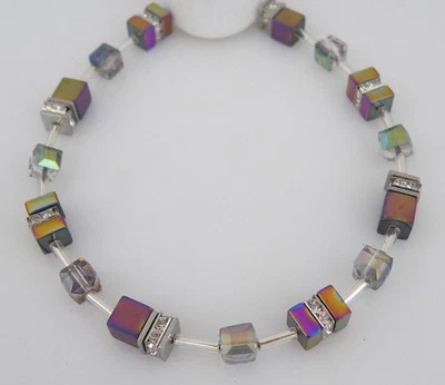 Armband Modeschmuck Hämatit matt Kristall Glas irisierend multicolor Strass 536d - Bild 1 von 4