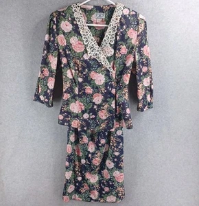 Traje Falda 2 Piezas Estampado Floral Años 80 De Colección Para Mujer Talla 14 Floral Rosa Azul Marino Hecho en EE. UU. - Imagen 1 de 20