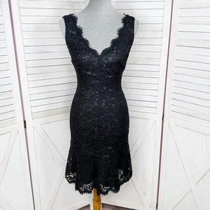 Anne Klein Kleid Damen 6 schwarz Spitze V-Ausschnitt ärmellos Schlupf Etui Cocktail Party - Bild 1 von 13