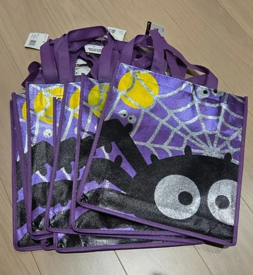 Lot of 3 Halloween Tote Trick or Treat REFLECTIVE Bag 12" x 13" Spider Purple Ni - Image 1 of 2