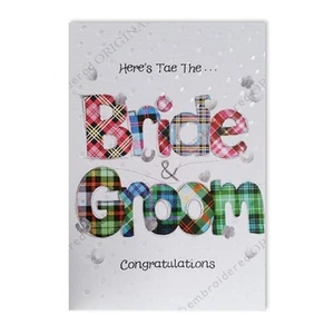 Bestickte Original Glückwunschkarte Braut und Bräutigam Hochzeit Tartan WE90 - Bild 1 von 1