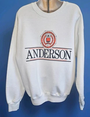 Sudadera De Colección Años 90 Anderson University Para Hombres L Blanca Naranja Pullover Hecha en EE. UU. Foto 1 de 4