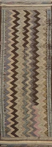 Eleganter Chevron Kelim Läufer Teppich 3x9 in erdigen Tönen Flachgewebe Wendeteppich - Bild 1 von 11