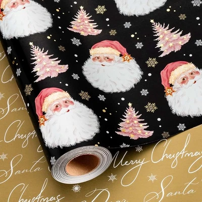 Rolo de papel de embrulho de Natal MAYPLUS - 17 pol x 17 pol x 33 pés, cabeça de Papai Noel preta  - Imagem 1 de 4