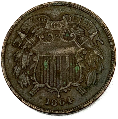 1864 Large Motto 2 Cent Piece Great U.S. Coin Fine Nice Full Motto -ST360 - Image 1 of 2