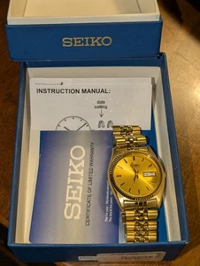 Vintage NM Seiko Uhr Herren 35mm goldfarben Presidential 7N43-8111 Datum neue Batterie - Bild 1 von 8