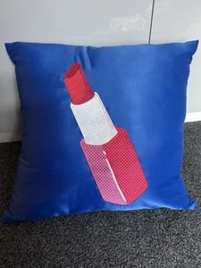 Flying Tiger satin blue embroidered lipstick design cushion - Picture 1 of 9