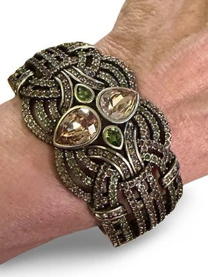 Heidi Daus Hinged Large Crystal Bracelet Topaz & Green NEW - Image 1 of 4