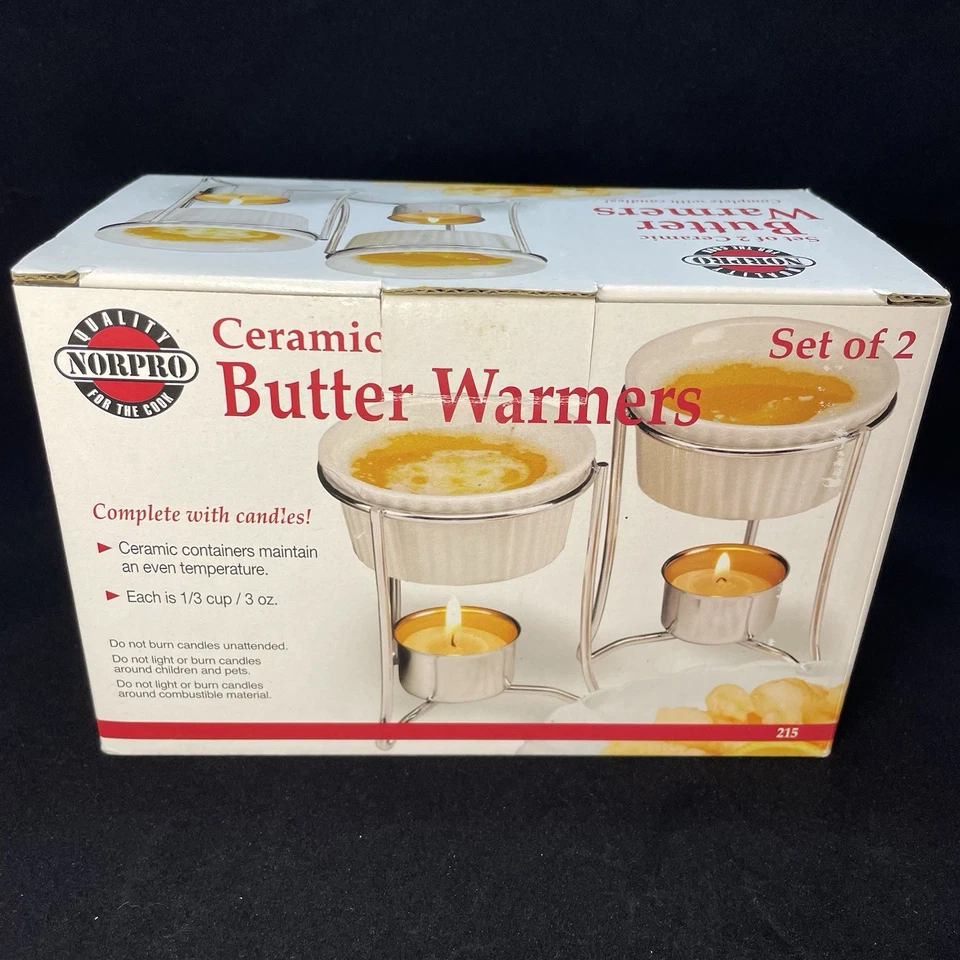 Calentadores de mantequilla de cerámica Norpro (juego de 2) con velas salsa para sumergir mariscos nuevos Foto 1 de 1