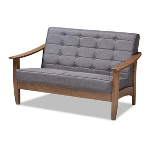 Baxton Studio Larsen Tufted Fabric and Wood Loveseat in Gray and Walnut Brown - Picture 1 of 9