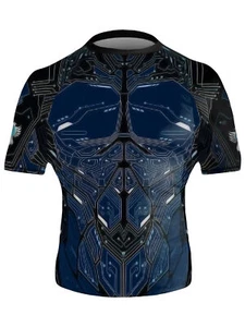 Raven Fightwear Men's Cybernetic Rash Guard Short Sleeve BJJ MMA Blue - Picture 1 of 3