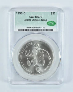 1996-D Olympic Tennis Commemorative Silver Dollar MS70 CAC - Picture 1 of 5
