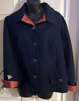 Винтажный 70-х AMY ADAMS женщин большой темно-синий и красный кнопки полиэстер блейзер куртка M - Изображение 1 из 4