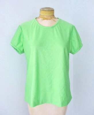 Camiseta De Colección Años 70 Verde Lima Claro Poliéster Tejido Top Manga Corta Abullonada L Foto 1 de 4