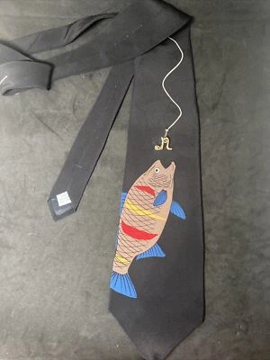 Corbata de seda Vicky Davis NY para hombre enganchada gancho de pesca gusano en línea de colección Foto 1 de 4