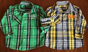 Lot 2 COOGI buttondown plaid shirts boys 3T trendy hiphop urban roll-tab sleeve - Picture 1 of 4