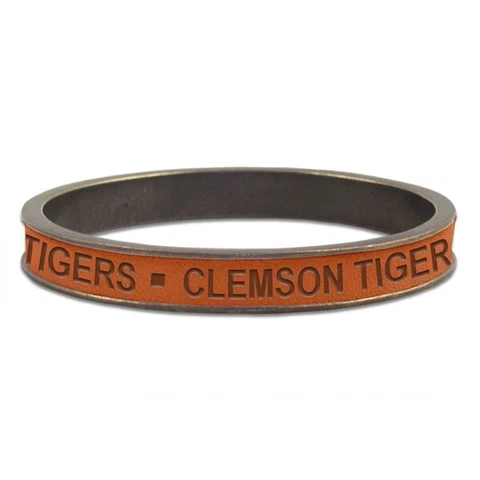 CLEMSON TIGERS Vintage brass toned bangle bracelet leather insert embossed team Cover
