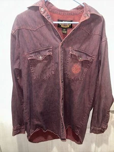 Camisa a Presión De Colección Rara Harley Davidson Motocicleta Club Teñida Hechizo Granate S - Imagen 1 de 4