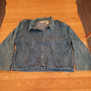 Vintage Jean Denim XL Embroidered  Beaded Denim shirt  Lightweight Jacket - Picture 1 of 8