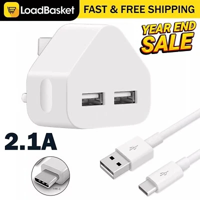 LOADBASKET UK 3 Pin Dual USB Plug Adapter Mains Wall Charger 1/2-Port For Phones Tablet